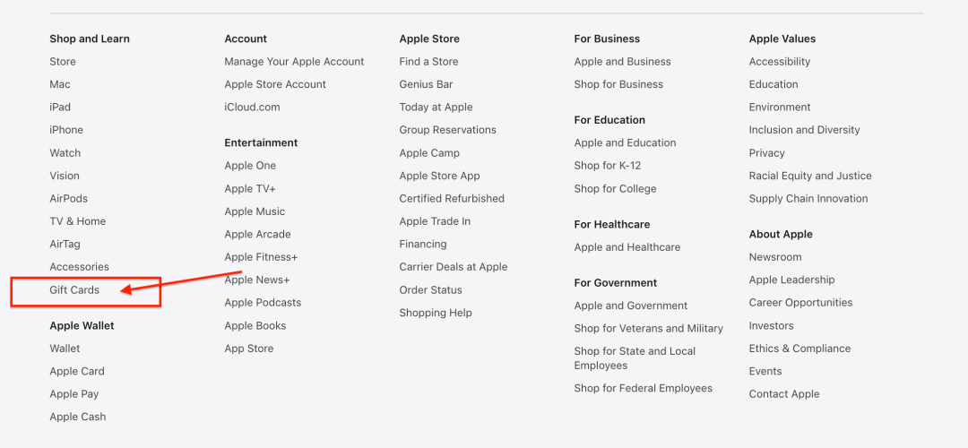 找到礼品卡入口